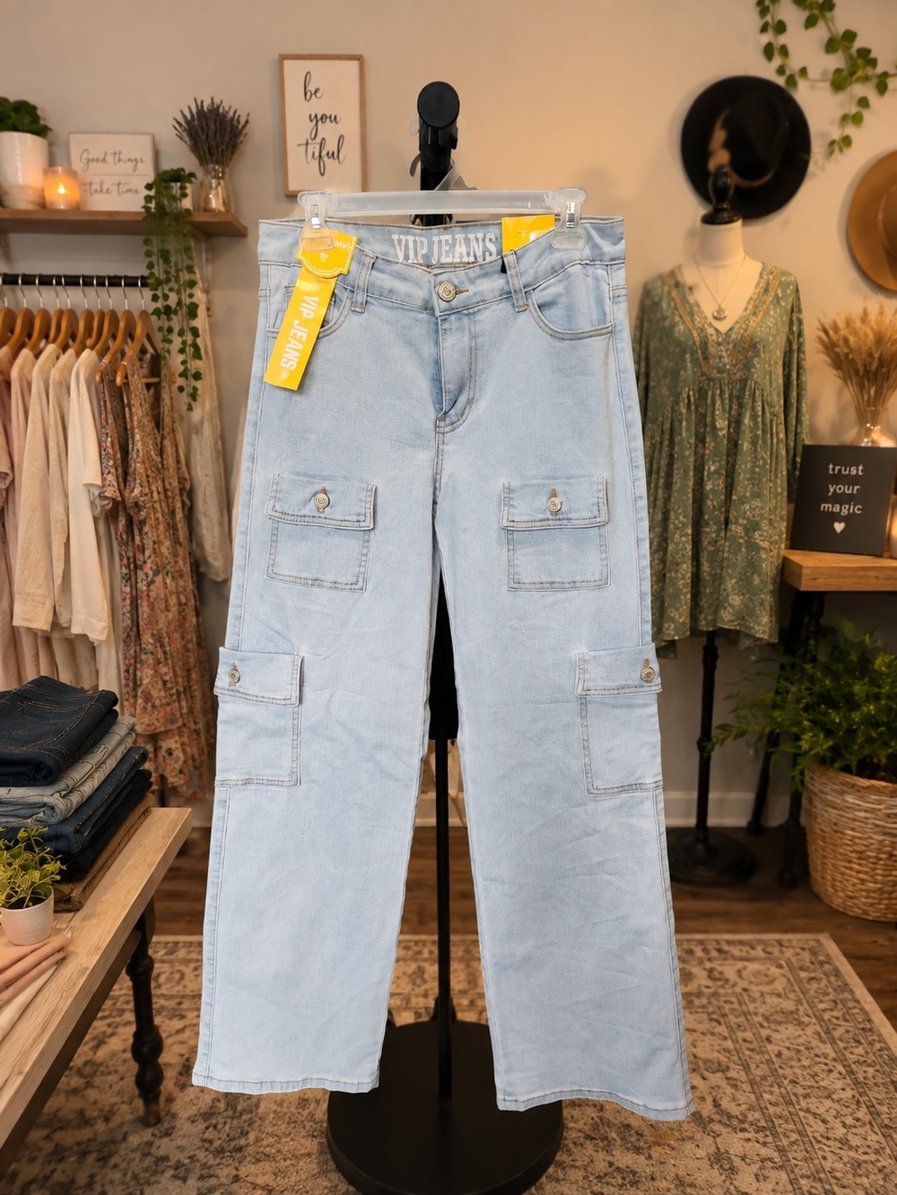 VIP Light Blue High-Rise Cargo Jeans